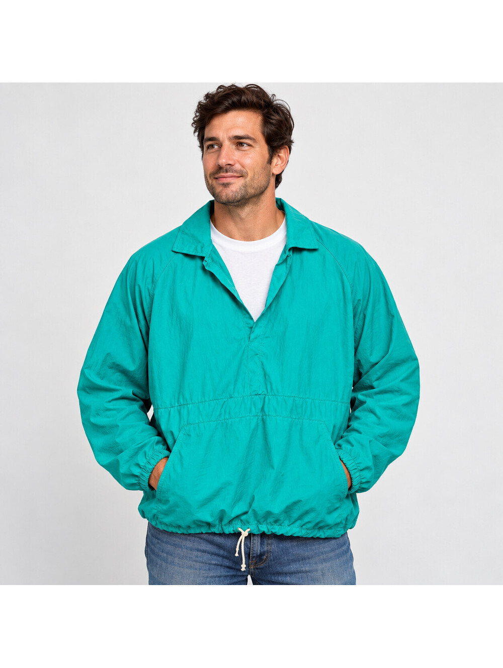 Vintage Lands End Windbreaker Pullover Jacket Teal Nylon Anorak XL 90s